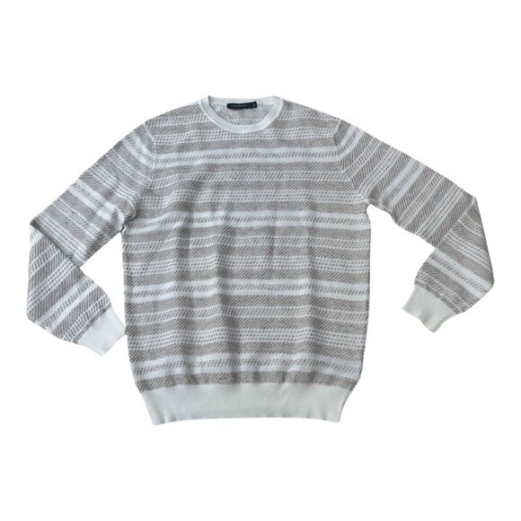 ERMENEGILDO ZEGNA Mens Cotton Off White Horizontal Stripe Sweater 50